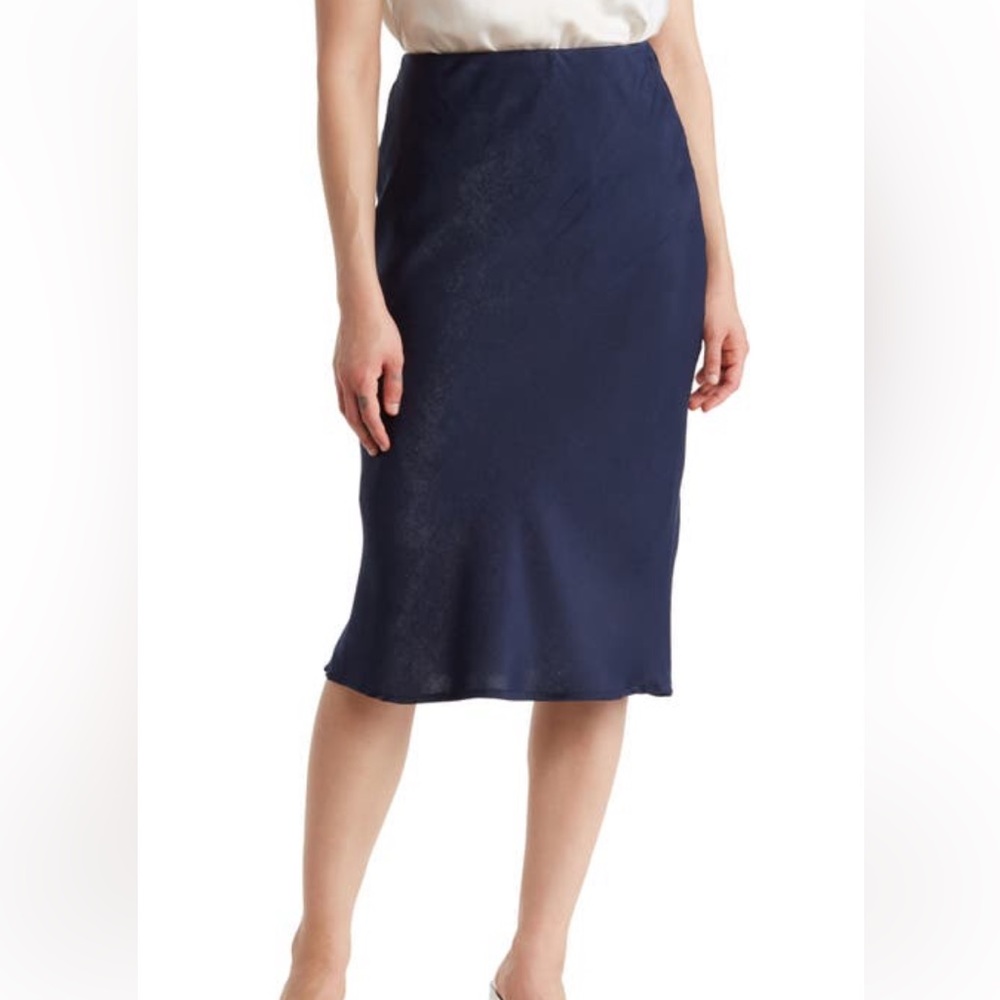 Forgotten Grace navy satin midi skirt. Brand new size xs
